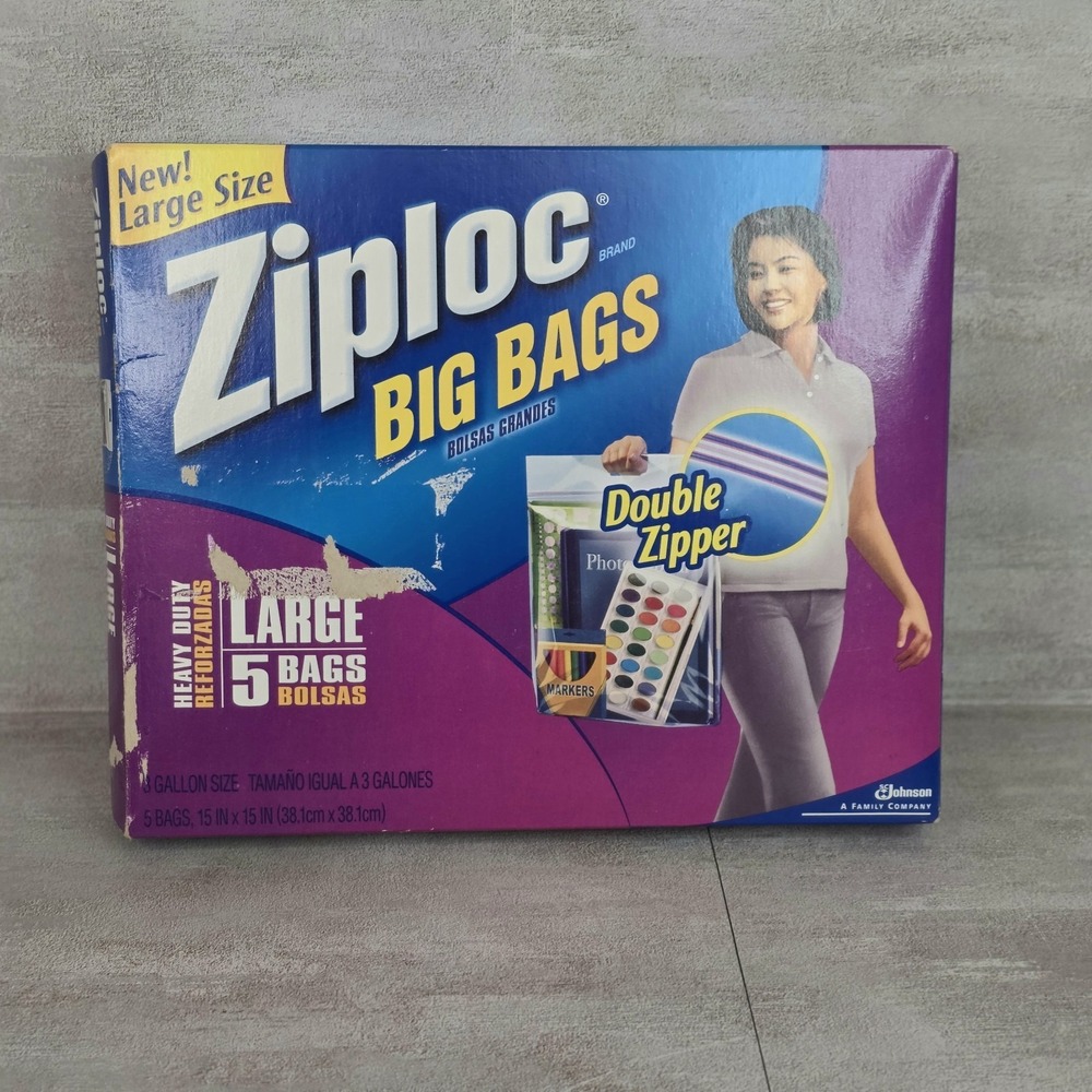 ZIPLOC Big Bag Gallons Large 5 Count (Only 3 Bags) Double Zipper 2006 Open Box